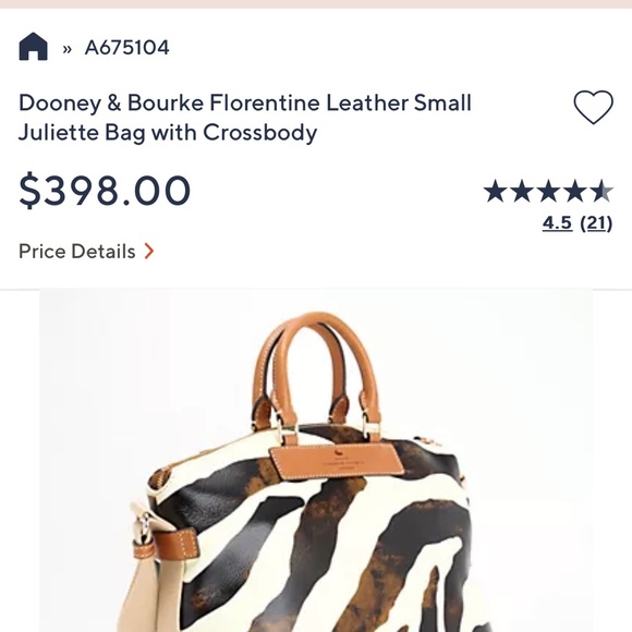 Chic Dooney & Burke small Juliette Zebra florentine leather...